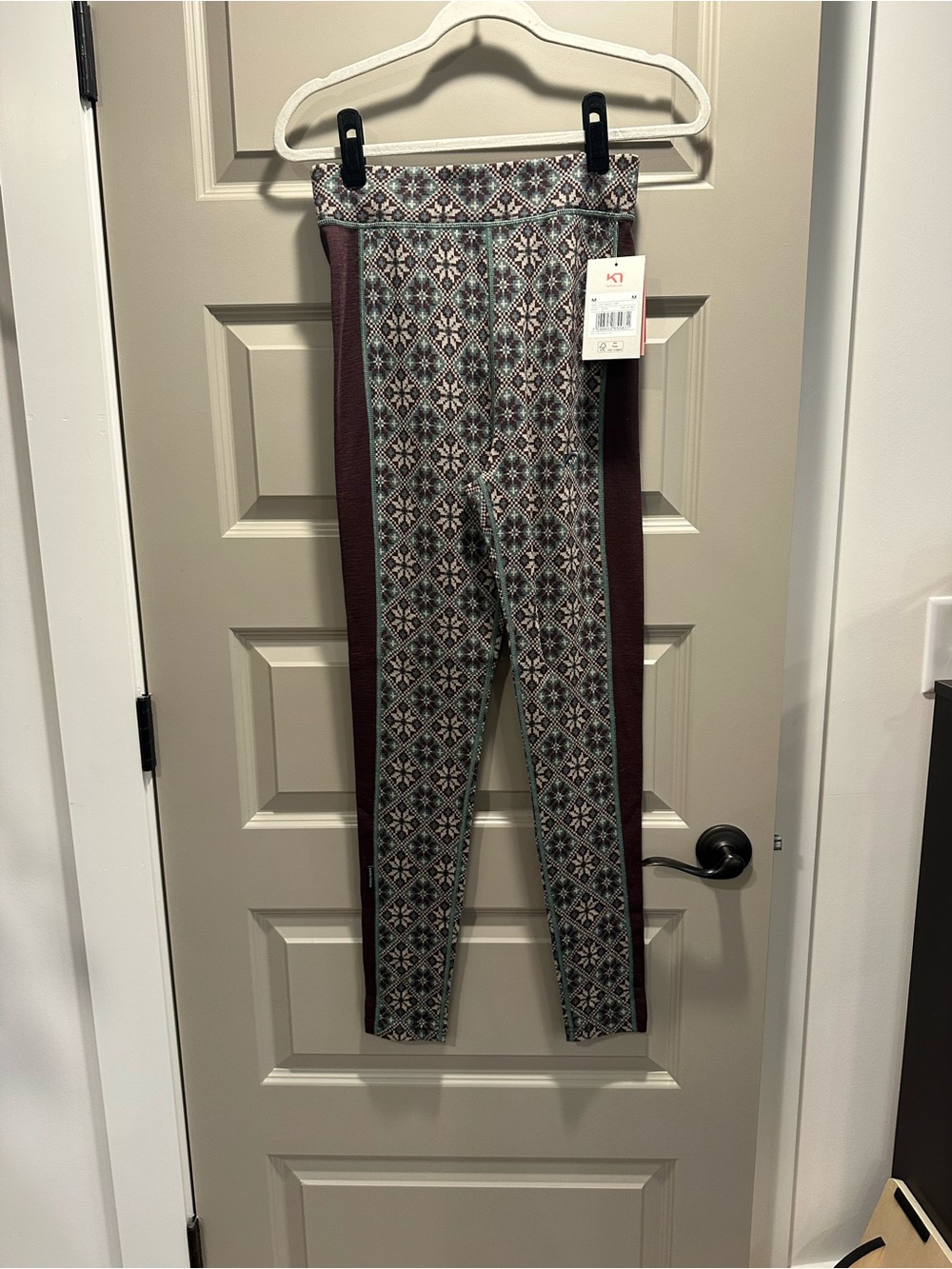NWT Kari Traa “Rose” Plum Wool Baselayer Bottoms with Mint Overlock Stitching - Picture 2 of 4